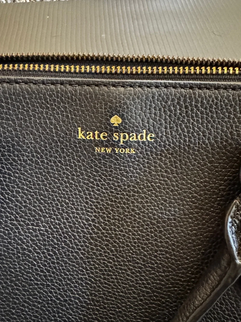 kate spade Black Leather Double-Compartment Satchel with Gold Hardware